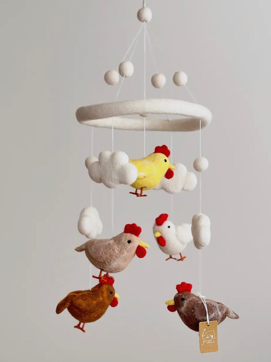 Handmade Wool Felt Mobile - Chickens - Andnest.com