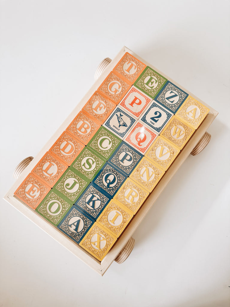 Uncle Goose Classic Wooden ABC Blocks with Wagon - Andnest.com