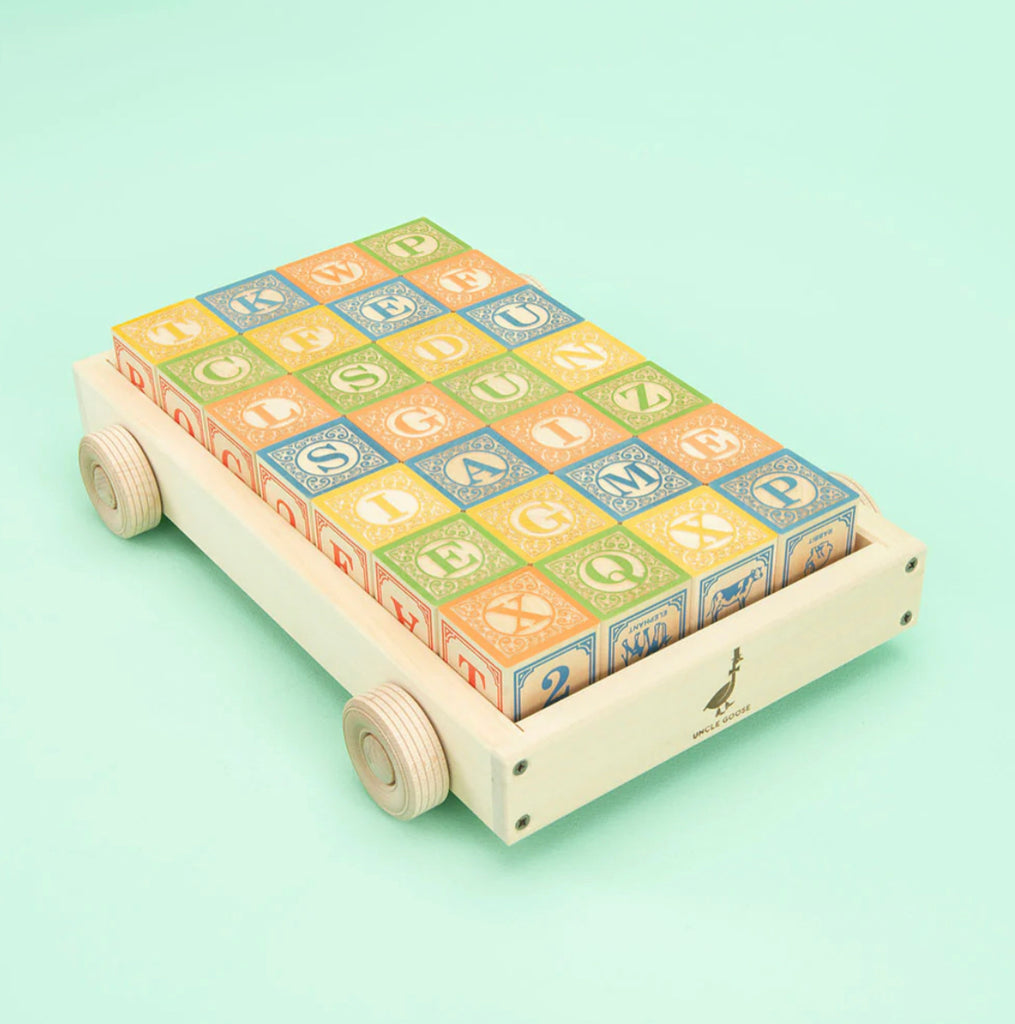 Uncle Goose Classic Wooden ABC Blocks with Wagon - Andnest.com