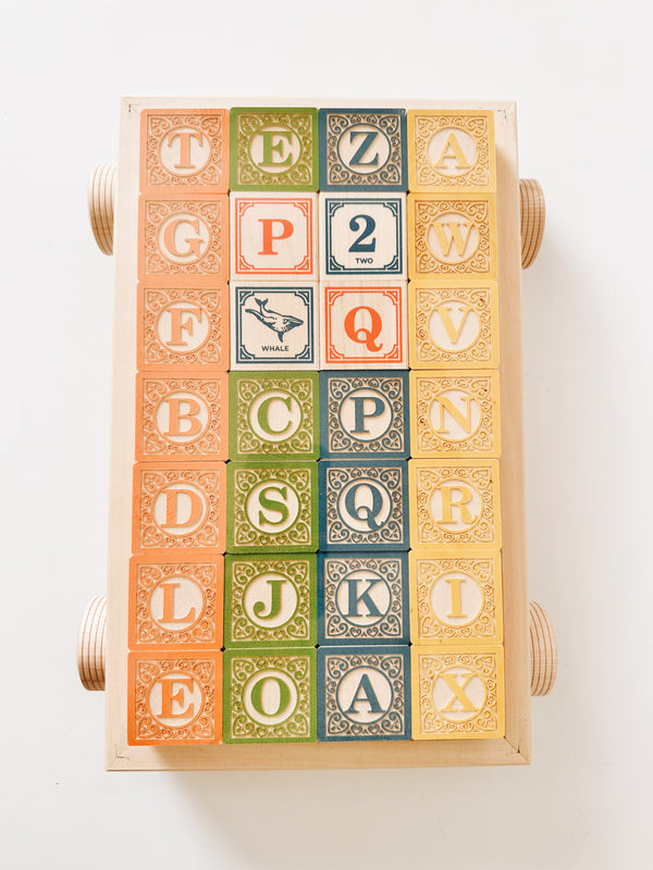 Uncle Goose Classic Wooden ABC Blocks with Wagon - Andnest.com