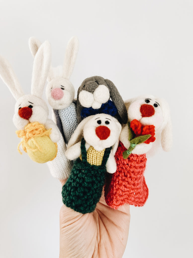 Handmade Wool Felt Finger Puppets - Bunny Family - Andnest.com