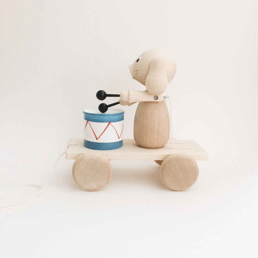 Wooden Drummer Puppy Pull-Along - Andnest.com