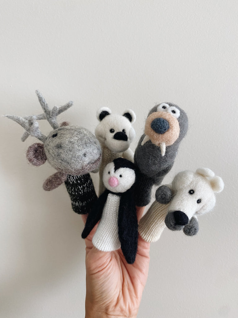 Handmade Wool Felt Finger Puppets - Cold Weather Animals - Andnest.com