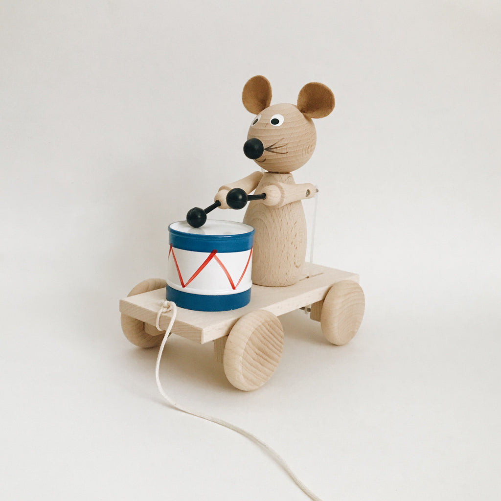 Wooden Drummer Mouse Pull-Along - Andnest.com