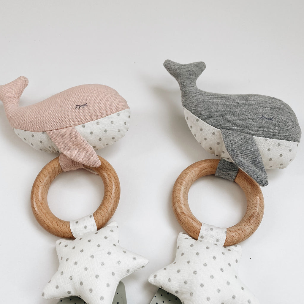Whale Teether Rattle Squeaker - Pink or Grey - Andnest.com