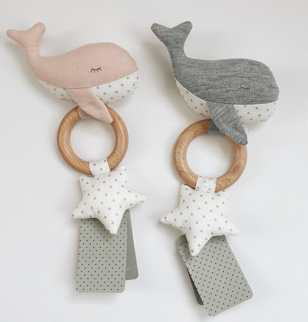 Whale Teether Rattle Squeaker - Pink or Grey - Andnest.com