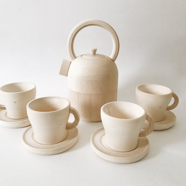 Wooden Tea Set - Tea pot, 4 cups and saucers - Andnest.com