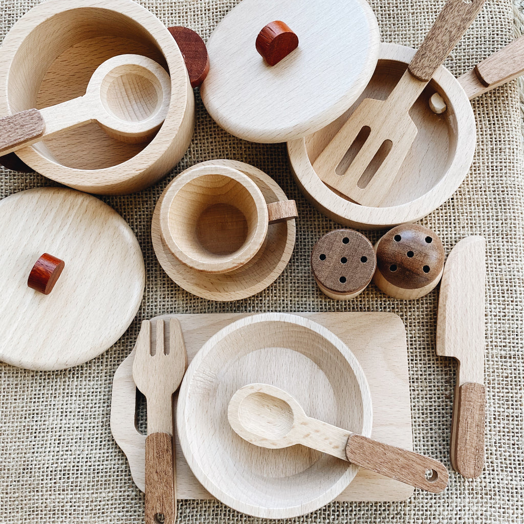 Wooden Cooking & Eating Play Set - Kitchen Tools - Andnest.com