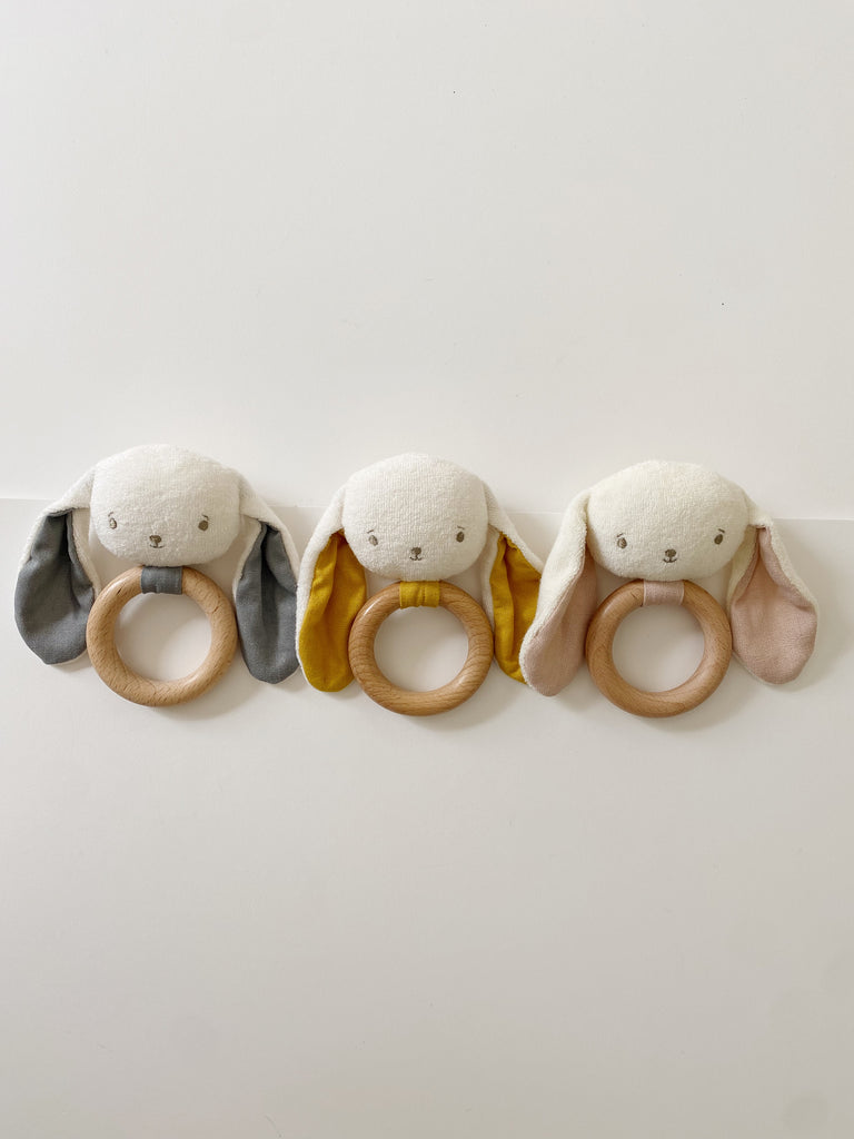 Baby Bunny Teether Rattle - Pink, Grey or Butterscotch - Andnest.com