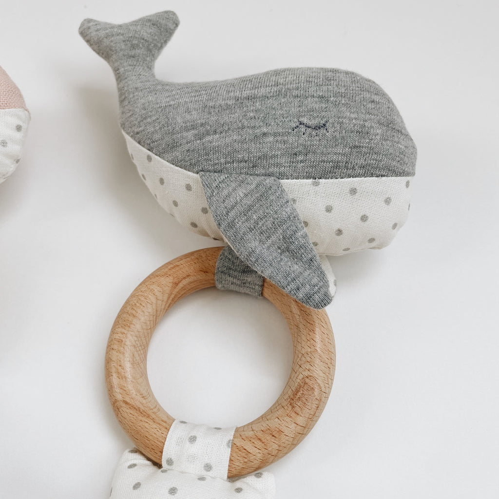 Whale Teether Rattle Squeaker - Pink or Grey - Andnest.com