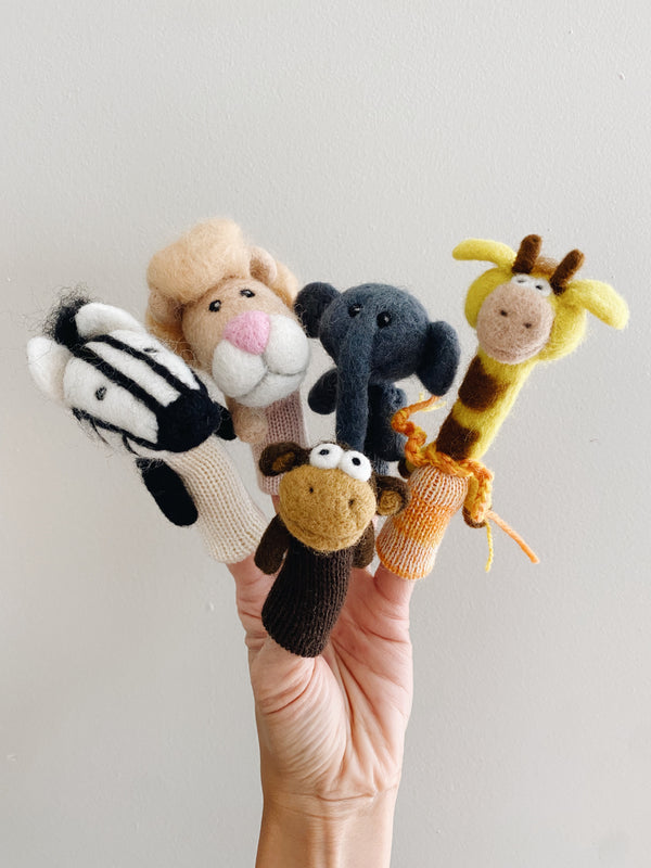 Handmade Wool Felt Finger Puppets - Safari Animals - Andnest.com