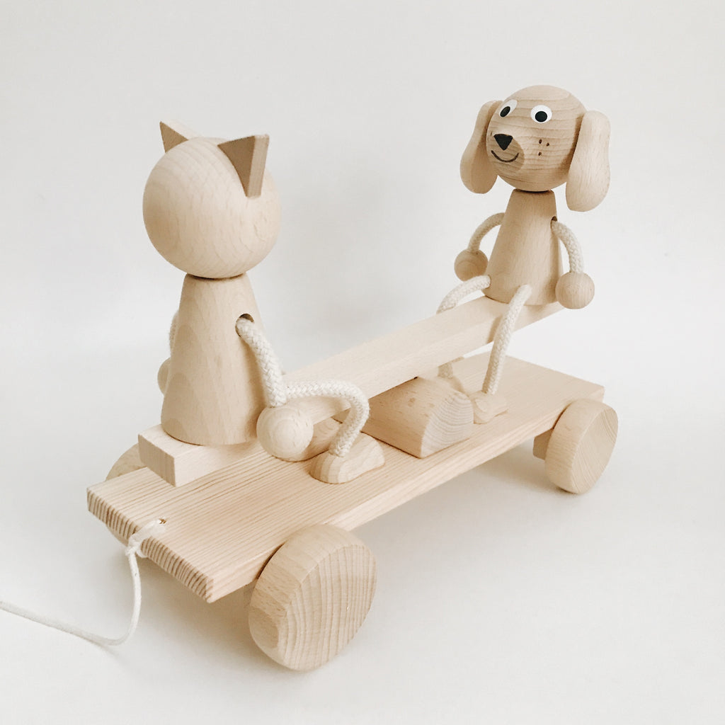 Wooden Cat and Dog Seesaw Pull Along - Andnest.com