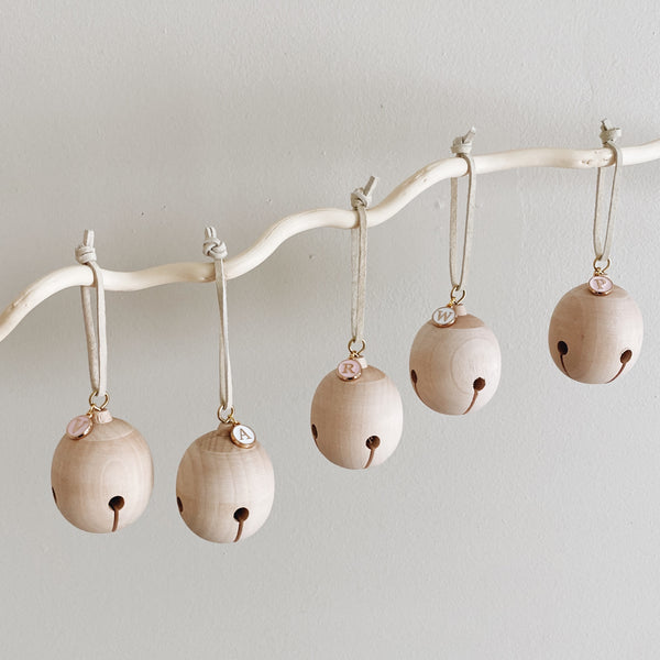 Personalized Wooden Jingle Bell Ornaments - PINK - Andnest.com