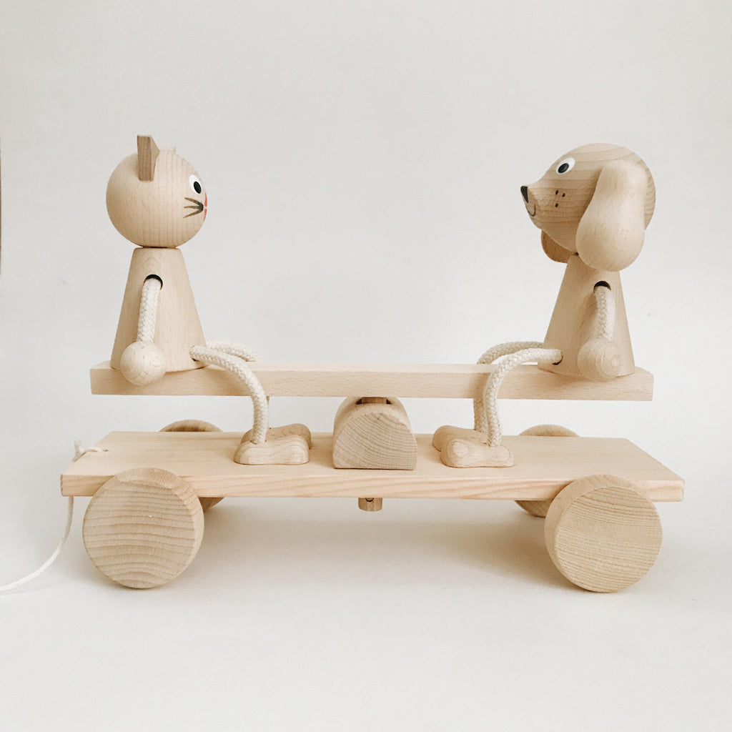 Wooden Cat and Dog Seesaw Pull Along - Andnest.com